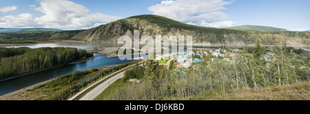 Dawson City Yukon liegt an der Verschmelzung beteiligten Stelle des Klondike und Yukon Rivers Stockfoto