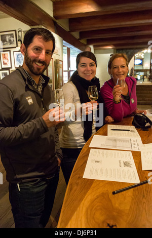 Südafrika, Paarl Gegend, in der Nähe von Kapstadt. Touristen genießen eine Weinprobe in Fairview Winery. MR. Stockfoto