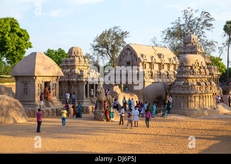 5 Rathas, Mahabalipuram oder Mamallapuram, Tamil Nadu, Indien Stockfoto