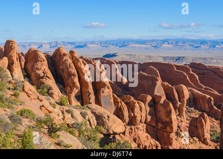 Sandstein-Flossen, Rock-Formationen, Devils Garden, Arches-Nationalpark, Utah, USA Stockfoto