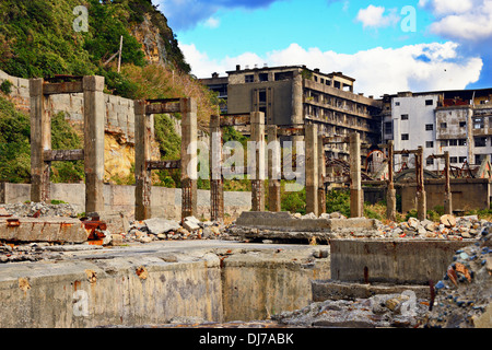 Die verlassenen industriellen Insel von Gunkanjima, Nagasaki, Japan. Stockfoto