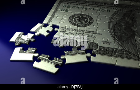 Unvollständige Puzzle Dollar (computergenerierte Bild mit hoher Auflösung) Stockfoto