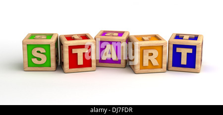 Start Text auf Würfel (computergenerierte Bilder) Stockfoto