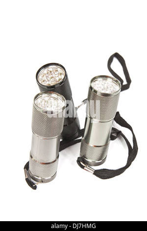 LED-Taschenlampen mit Aluminium Körper und Hand Strap auf weißem Hintergrund Stockfoto