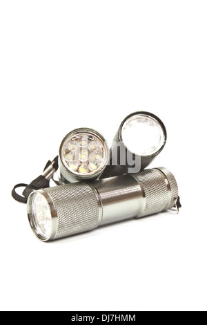 LED-Taschenlampen mit Aluminium Körper und Hand Strap auf weißem Hintergrund Stockfoto