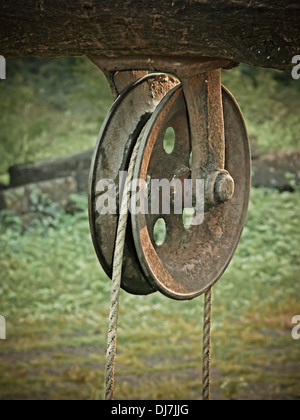 "Rahate", eine Riemenscheibe verwendet für das Zeichnen von Wasser aus einem Brunnen auf traditionelle Weise, Indien Stockfoto