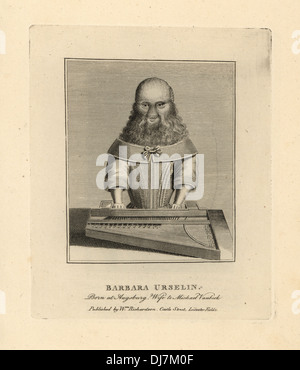 Barbara Urselin, Augsburg, Ehefrau von Michael Vanbeck, behaarte Frau, ausgestellt von ihrem Mann, 17thC in London und Europa. Stockfoto