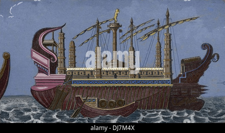 Alten Ägypten. Ägyptische Boot. Gravur. (Spätere Färbung) Stockfoto