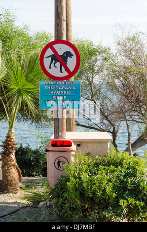 Keine Hunde Wurf Zeichen Pissouri Beach Zypern Stockfoto