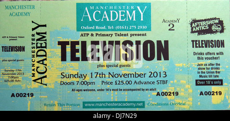Fernsehkonzert Manchester Academy, 17/11/2013-Ticket, England, Großbritannien, mit Aftershow-Antiken Stockfoto