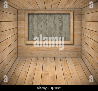Tafel an Holzwand Hintergrund Stockfoto