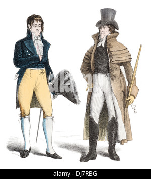 19. Jahrhundert XIX Frankreich Gericht Kleid Kostüme Gentleman in Carrick und Zylinder Hut Stockfoto
