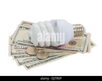 energiesparende Lampe auf US-Dollar Stockfoto