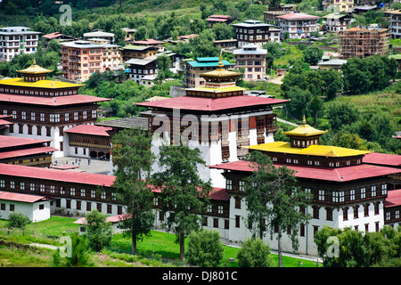 Tashichhoe Dzong, Fort, Thimphu, 4 Tage Tsechu-Festival in Fortschritt, Ansichten und Parlamentsgebäude, farbenfrohe Feste, Bhutan Stockfoto