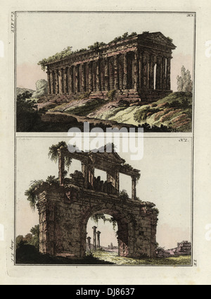 Tempel des Theseus, Athen (1) und Bogen des Theseus (2). Stockfoto