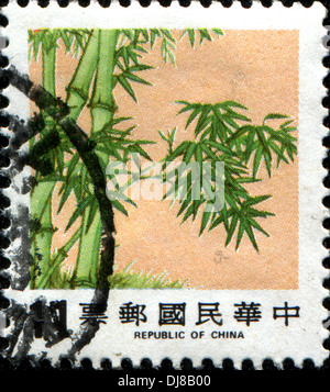 TAIWAN - CIRCA 1984: Eine Briefmarke gedruckt in Taiwan (Republik China) zeigt Bambus eines der drei Symbole der Winterzeit, ca. 1984 Stockfoto