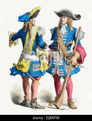 Ende des 17. Jahrhunderts XVII Musketier des französischen Palace Guard Gardes Françaises Stockfoto