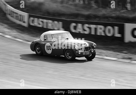 Jim Clark in einem Austin-Healey 3000 an unteren Biegung, beendete 3. in Brands Hatch, England 16. Oktober 1960. Stockfoto