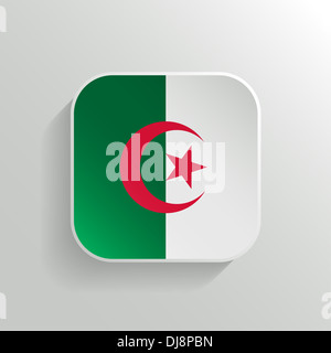 Button - Algerien Flaggensymbol auf weißem Hintergrund Stockfoto