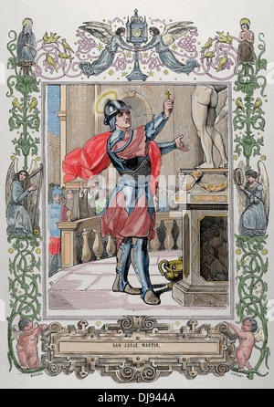 Saint George (C, 275/281-303). Christlicher Märtyrer. Kupferstich von Sibirien "Ano Cristiano", 1852. Farbige. Stockfoto