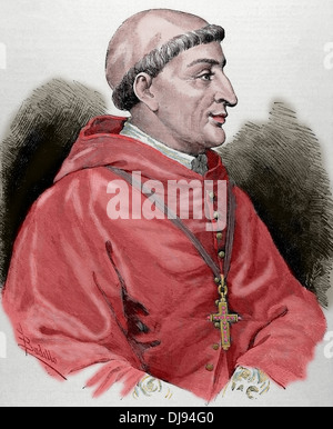 Francisco Jimenez von Cisneros (1436-1517). Spanischer Kardinal und Staatsmann. Kupferstich von Carretero. Farbige. Stockfoto