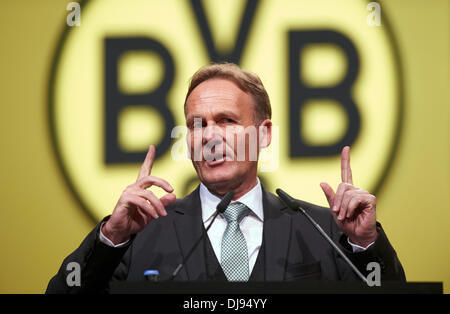 Dortmund, Deutschland. 25. November 2013. Borussia Dortmund-CEO Hans-Joachim Watzke besucht die Hauptversammlung der Borussia Dortmund in Dortmund, Deutschland, 25. November 2013. Foto: BERND THISSEN/Dpa/Alamy Live-Nachrichten Stockfoto