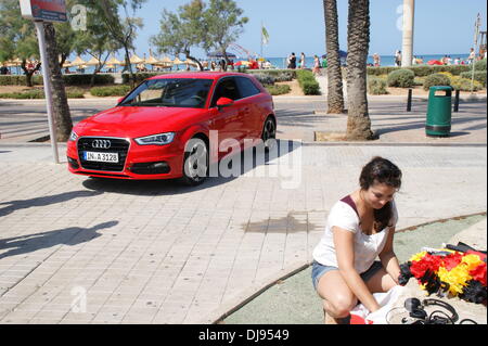 Deutsche Autobauer Audi, die Dreharbeiten zu eines Werbespots für neue A3 am Ballermann in El Arenal. Mallorca, Spanien - 09.06.2012 Stockfoto