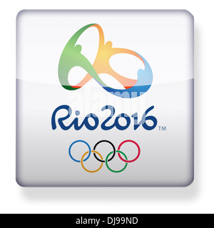 Logo der Olympischen Spiele 2016 in Rio De Janeiro als ein app-Symbol. Clipping-Pfad enthalten. Stockfoto