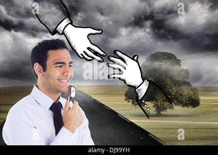 Zusammengesetztes Bild des Lächelns Geschäftsmann Holding Gläser Stockfoto