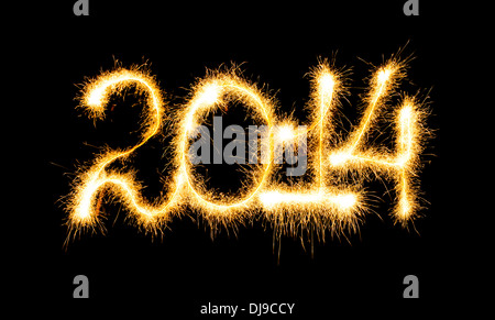 Frohes neues Jahr - 2014 machte eine Wunderkerze Stockfoto