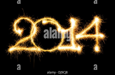 Frohes neues Jahr - 2014 machte eine Wunderkerze Stockfoto