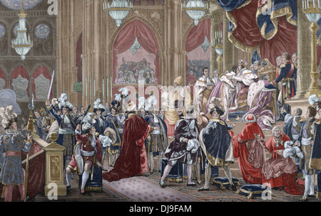 Karl X. (1757-1836). König von Frankreich und Navarra. Weihe von Charles X von Frankreich in die Kathedrale von Reims. 29. Mai 1825. Stockfoto