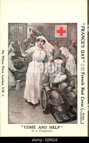 Weltkrieg eine Charity-Postkarte für Frankreichs Tag zugunsten das französische Rote Kreuz Stockfoto