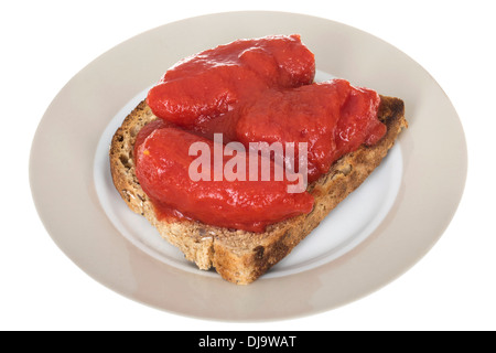 Gesundes Frühstück oder Imbiss Tomatenkonserven auf Toast Stockfoto