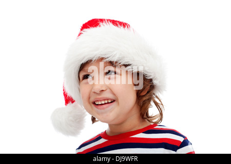 Glückliche kleine Junge Santa Hut - isoliert Stockfoto