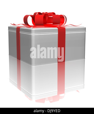 Geschenk-Dose mit einem roten Band auf einem weißen Hintergrund. 3D render Stockfoto