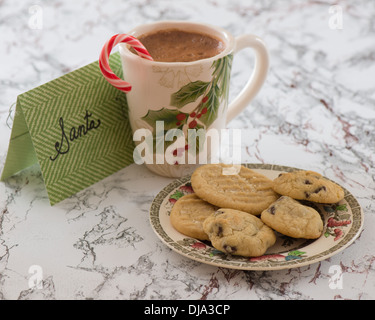 Cookie Weihnachtsteller mit heißem Kakao für Santa Stockfoto