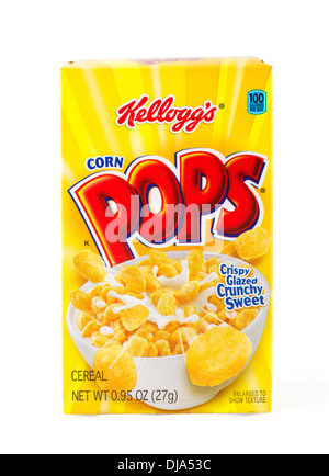 Päckchen von Kellogg's Corn Pops Müsli aus einem Fun Pak, USA Stockfoto