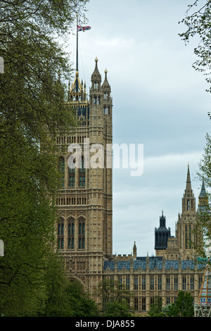 Der Palace of Westminster angesehen vom Victoria Tower Gardens, London, England, UK Stockfoto