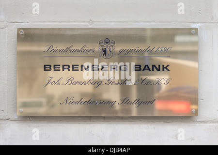 Typenschild der Niederlassung Stuttgart  berenberg Bank  Bankiers, Stuttgart, Baden-Württemberg, Deutschland Stockfoto