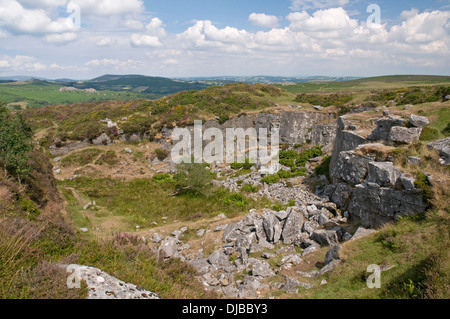 Alten stillgelegten und zugewachsenen Steinbruch arbeiten an den Nordhängen der Haytor auf Dartmoor Stockfoto