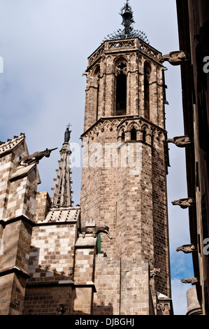 Torre Mirador del Rei Marti - König Martin Wachturm, Palau Reial Major, Barcelona, Spanien Stockfoto