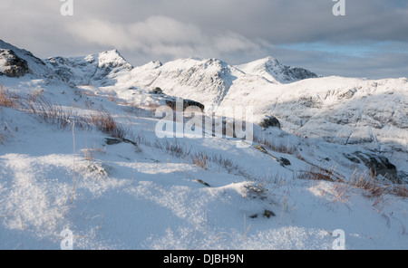 Blick vom Buachaille Etive Beag Stob Coire Sgreamhach und Stob Coire Nan man, Bidean Nam Bian, Winter, Glencoe Stockfoto