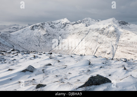 Blick vom Buachaille Etive Beag Stob Coire Sgreamhach und Stob Coire Nan man, BIdean Nam Bian, Glencoe Stockfoto