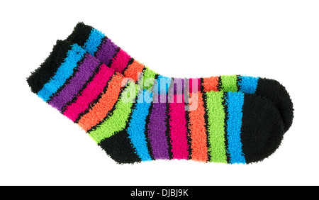 Ein paar helle und bunte Dicke Fleece Socken auf einem weißen Hintergrund. Stockfoto