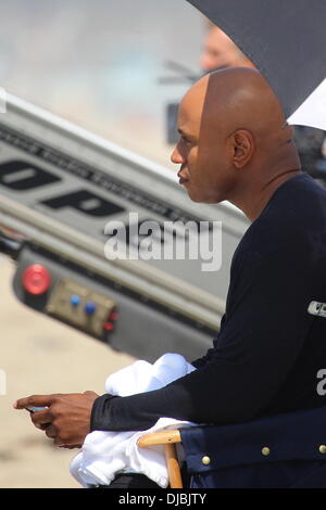 Rapper LL Cool J und Chris O'Donnell am Set von "NCIS: Los Angeles in Venice Beach Los Angeles, Kalifornien - 09.04.12 Stockfoto