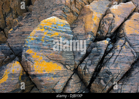 Lewisian Gneis, einige der ältesten Gesteine der Welt an einem kleinen Strand in Achmelvich in Assynt, North West Highlands, Schottland, Großbritannien. Stockfoto