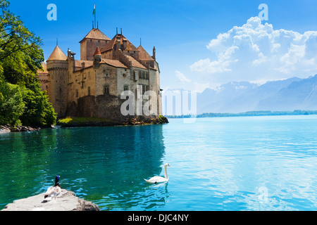 Chateau de Chillon und das Wasser des Genfer Sees in der Schweiz Stockfoto