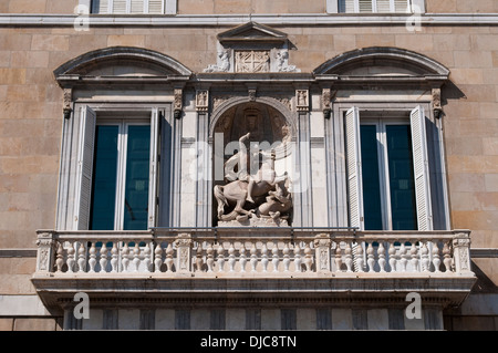 Balkon der Palast der Generalitat von Katalonien - Generalitat de Catalunya auf Placa de Sant Jaume, Barcelona, Spanien Stockfoto