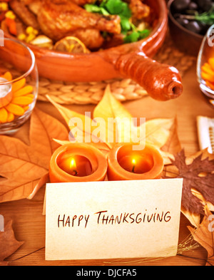 Happy Thanksgiving, Grußkarte, schöne Stillleben, festliches Dinner, Weihnachtsfeier, traditionelle Feier Konzept Stockfoto